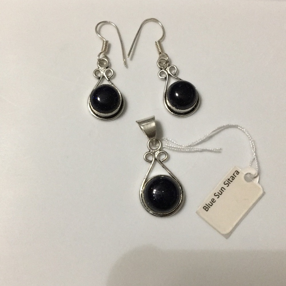 BLUE Sun Sitara Sterling Silver Pendant & Earrings Set